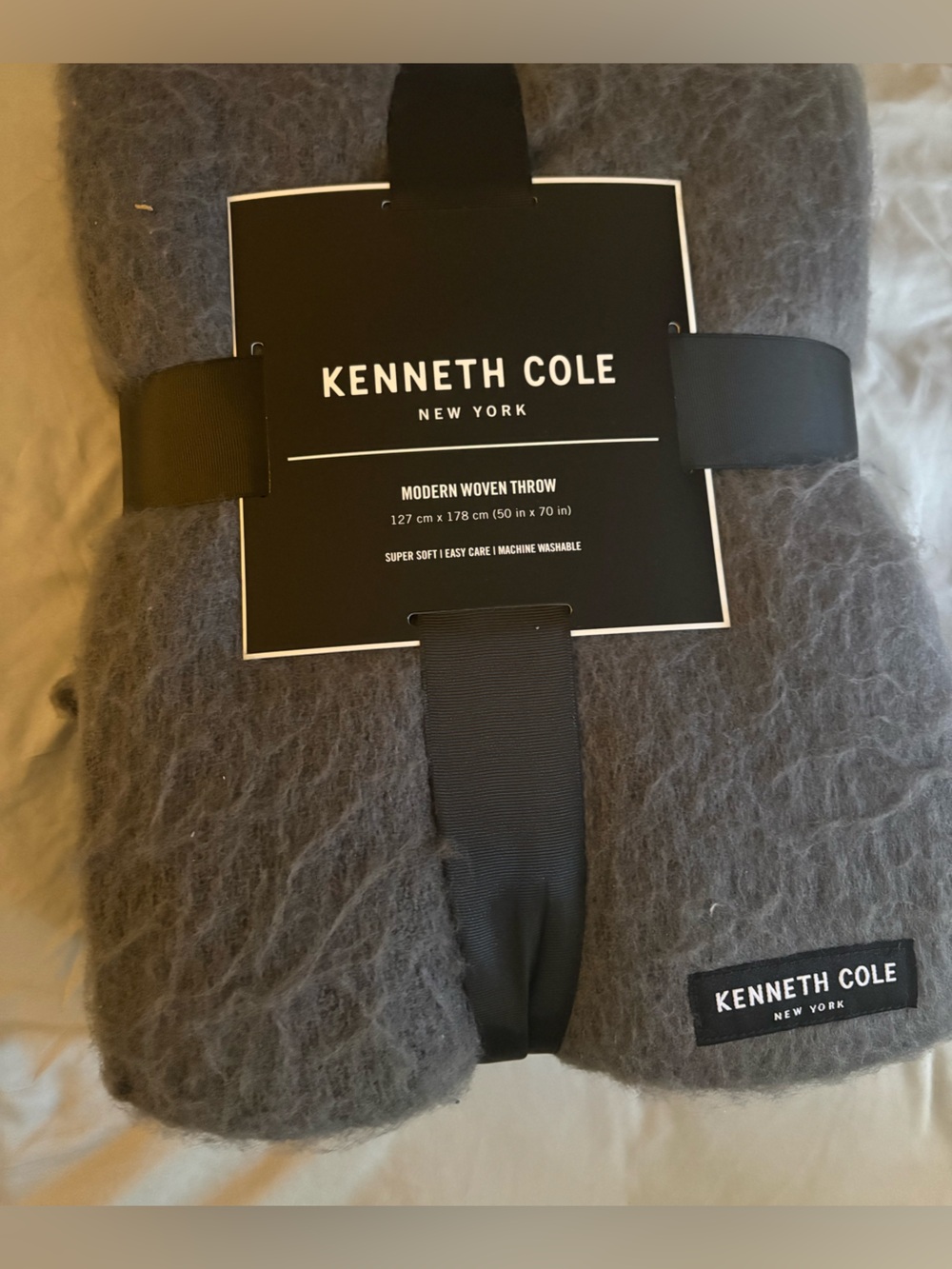 Kenneth Cole New York Charcoal Gray Knit Throw